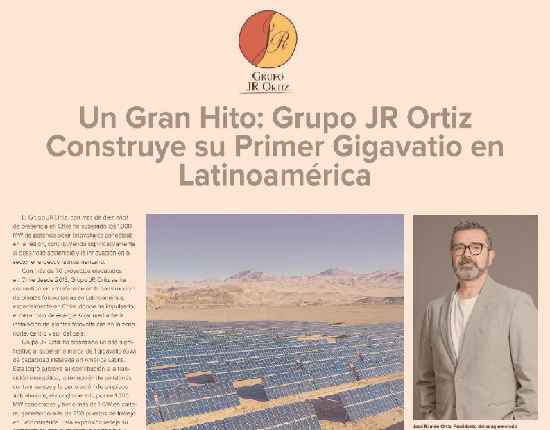 Un Gran Hito: Grupo JR Ortiz Instala su Primer Gigavatio en Latinoamérica